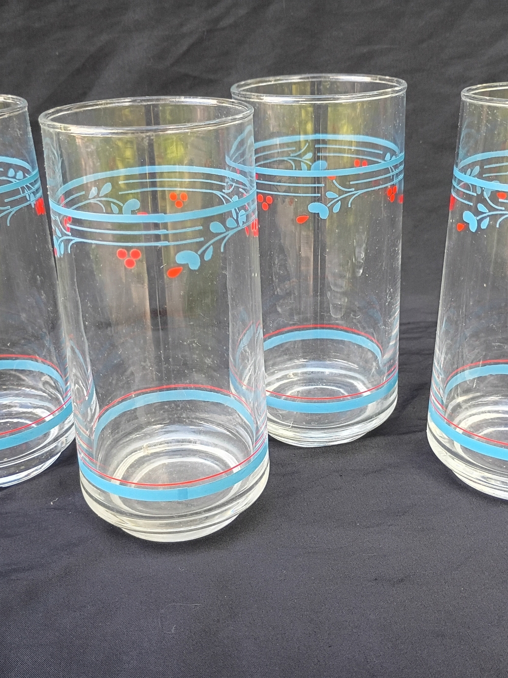 Corelle Country Violets Glasses Set Of 4 Blue & Red Floral 6" Tall